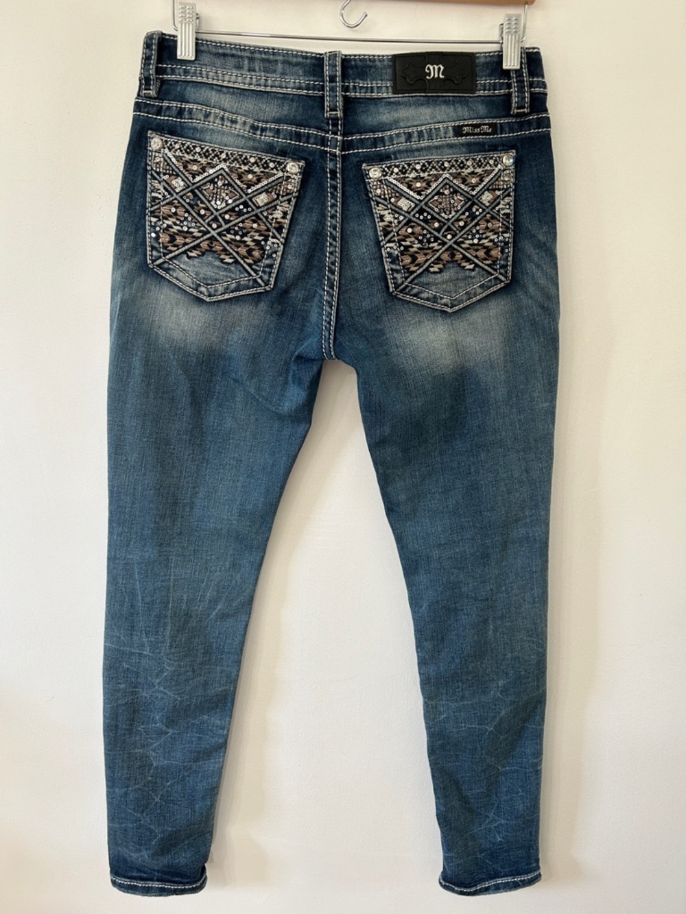 Miss Me Jeans Hailey Skinny 28 Blue Denim Aztec Embellished Back Pockets - Picture 2 of 16